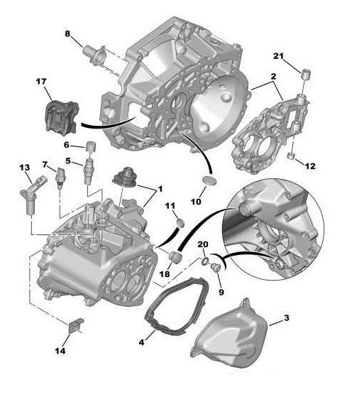 Références des pièces pour le carter d’embrayage moteur boite de vitesses manuelle v2