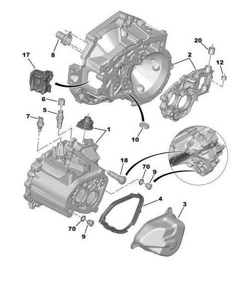 Références des pièces pour le carter d’embrayage moteur boite de vitesses manuelle