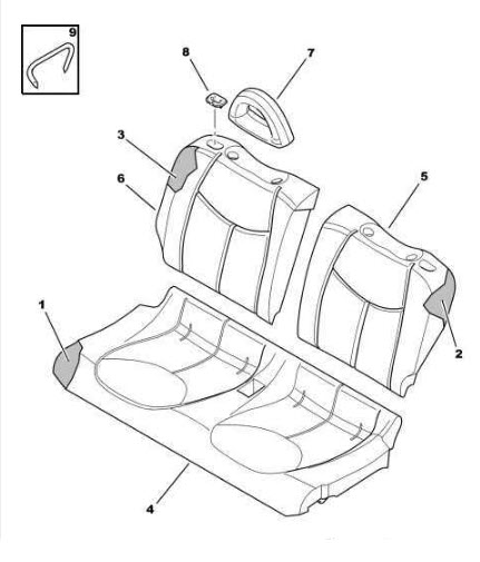 Références des pièces pour le rembourrage et housse de siège arrière caci