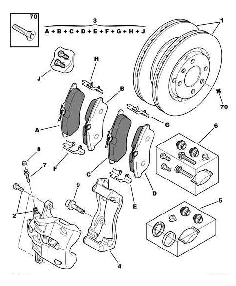 Références des pièces pour les composants frein avant