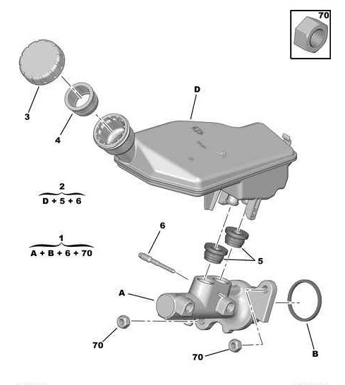 Références des pièces pour le réservoir de liquide du maître-cylindre de frein OPR 10800