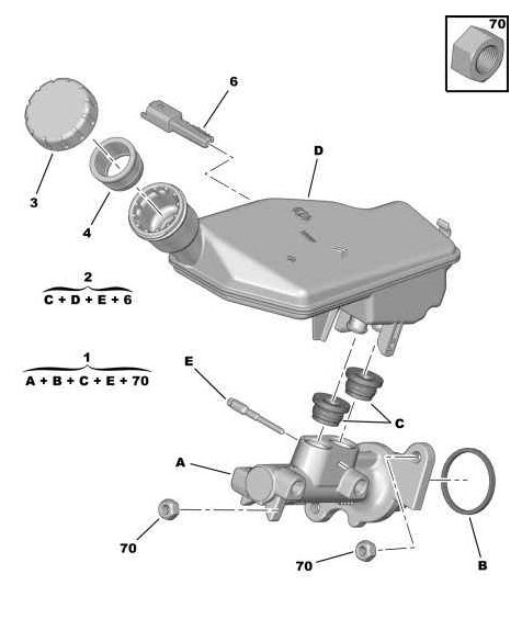 Références des pièces pour le réservoir de liquide du maître-cylindre de frein OPR 10801