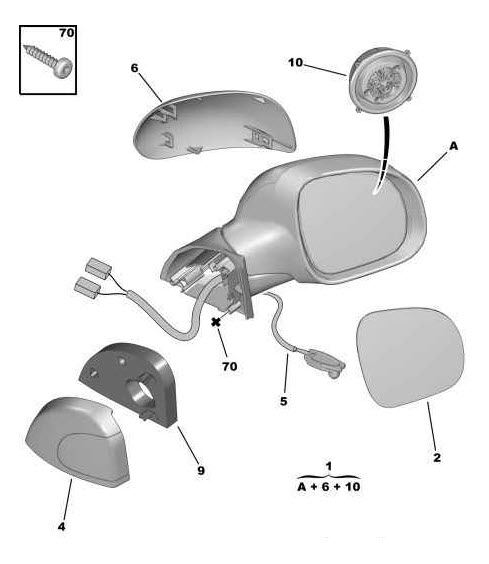 Références des pièces pour le rétroviseur extérieur passager rabattable électriquement depuis OPR 11872