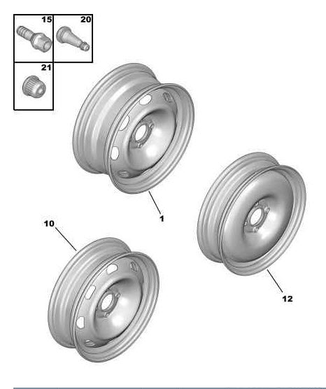 Références des pièces des roues acier et boulons