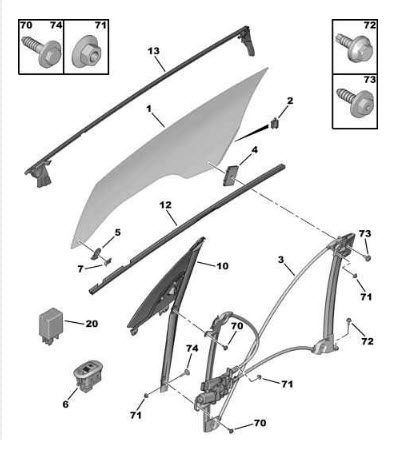 Références des pièces pour la vitre avant et fixe