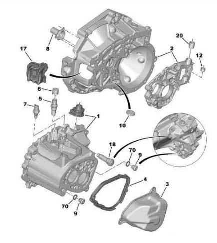 Références des pièces pour le carter d’embrayage moteur boite de vitesses manuelle