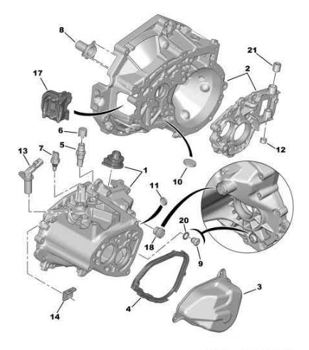 Références des pièces pour le carter d’embrayage moteur boite de vitesses ma pilote